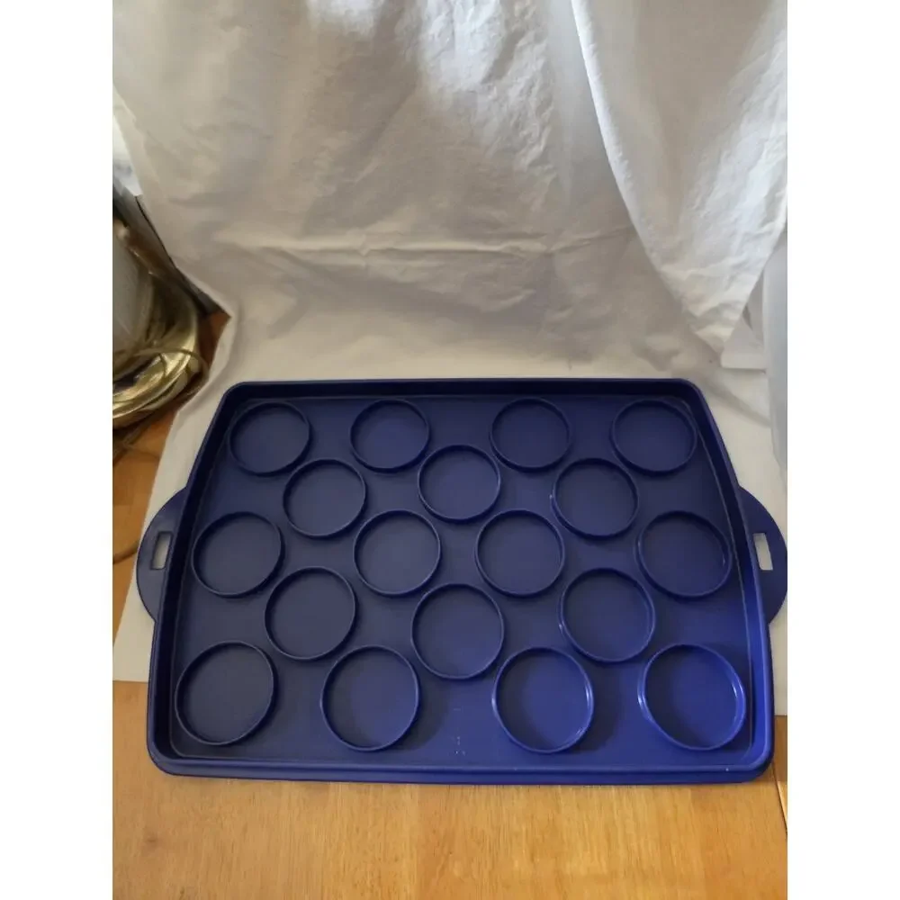 Tupperware Rectangle Bake N Take Cake Cupcake Carrier Blue #3861A-1 Clear Lid